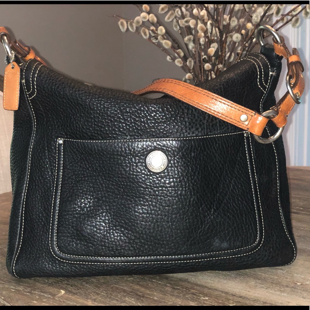 Genuine Vintage Black Pebble Leather Coach Hobo